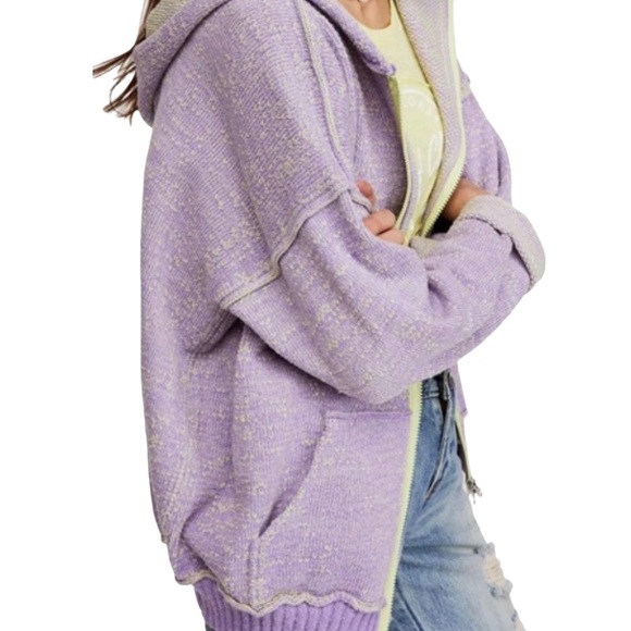 New Free People In Bloom Sm Purple Green Zip Hoodie Sweater - Picture 9 of 13